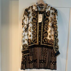 Zara Black and Gold Patterned Dress
